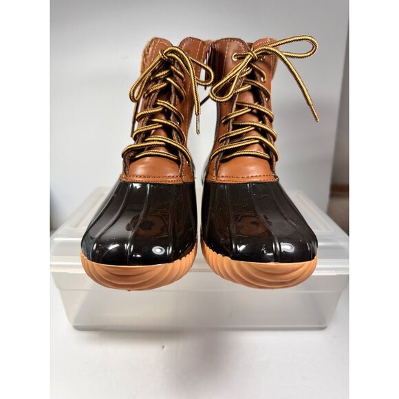 Nature Breeze Womens Brown & Black Waterproof Lace-Up Zip-Up Duck Boots Size 8.5 - Picture 3 of 11